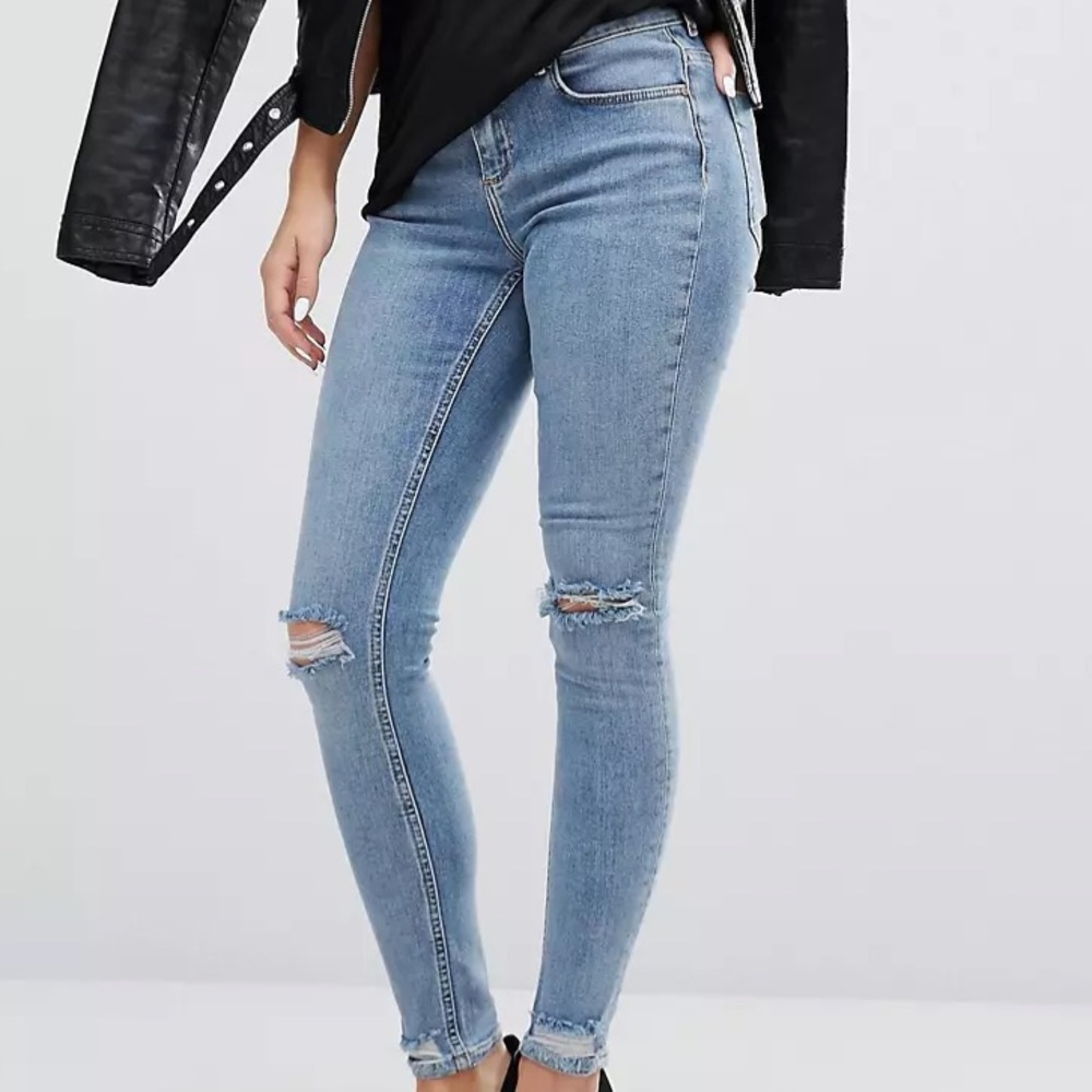 ASOS Lisbon Mid Rise Distressed Skinny Jeans in Shelby Light Stonewash